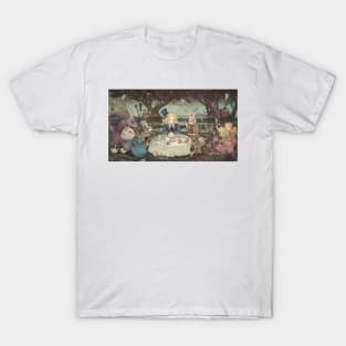 Alice in Wonderland. "Tea Party with the Mad Hatter and the Cheshire Cat" T-Shirt